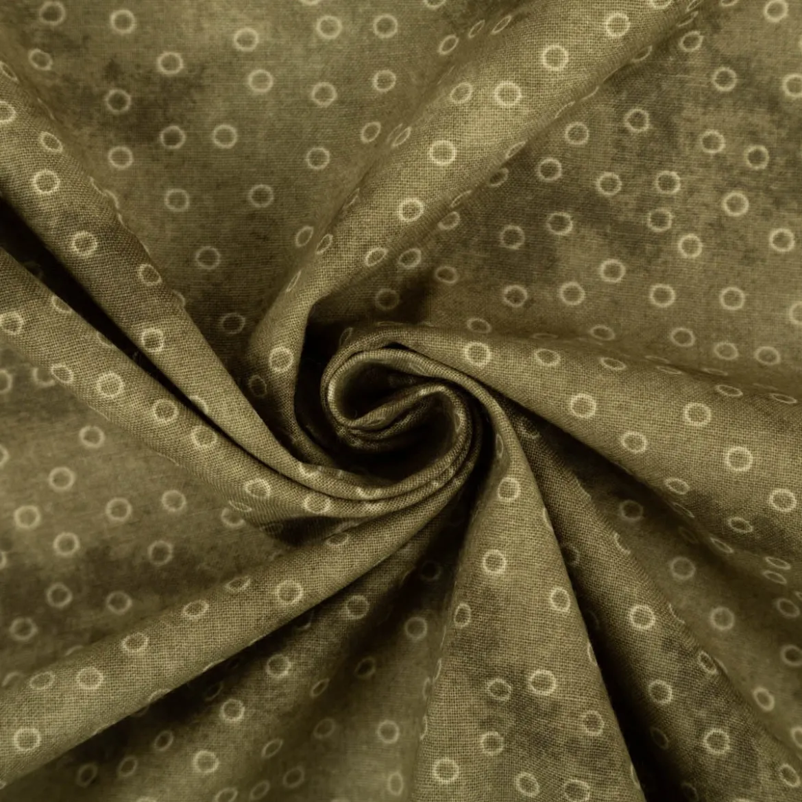 Baumwollstoff Popeline Stoff Kreise Serie Vintage Washed Olivgrün 1,40m Breite