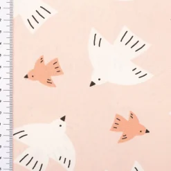 Baumwollstoff Popeline Stoff Vögel rosa weiß 1,45m Breite