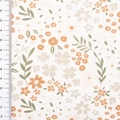 Baumwollstoff Popeline Stoff Blümchen wollweiß orange grün 1,45m Breite