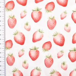 Baumwollstoff Popeline Stoff Erdbeeren weiß rot 1,40m Breite