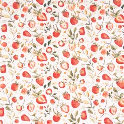 Baumwollstoff Popeline Stoff Erdbeeren Blätter weiß rot grün 1,40m Breite