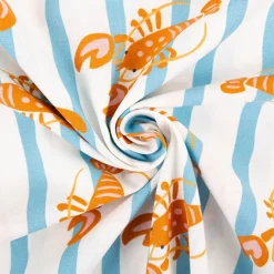 Baumwollstoff Popeline Stoff Streifen Lobster blau weiß orange 1,45m Breite