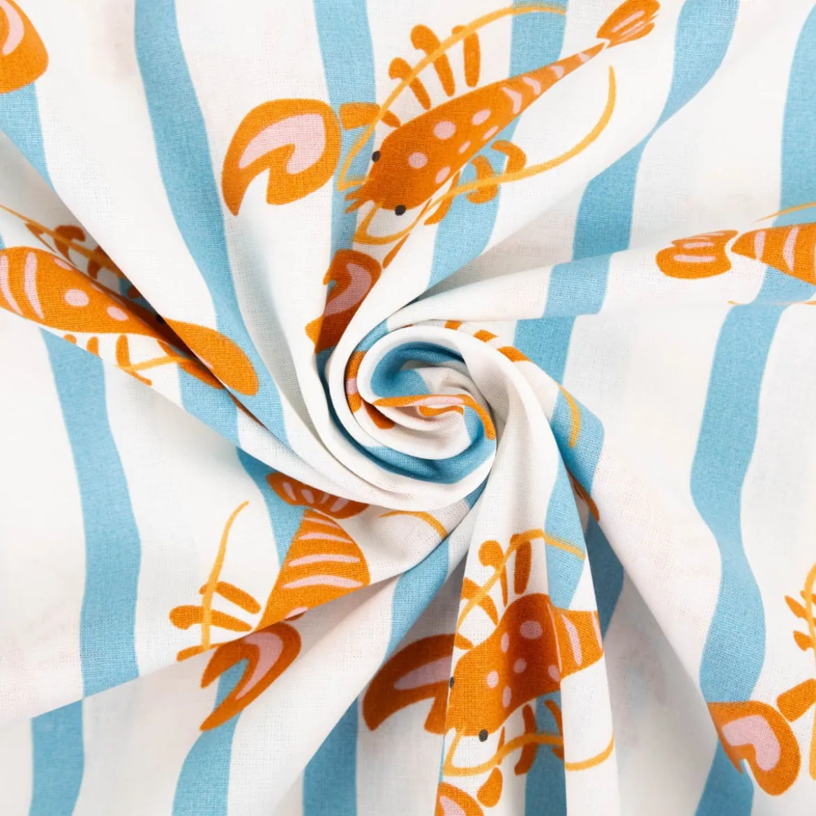 Baumwollstoff Popeline Stoff Streifen Lobster blau weiß orange 1,45m Breite