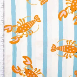 Baumwollstoff Popeline Stoff Streifen Lobster blau weiß orange 1,45m Breite