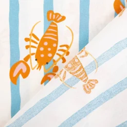Baumwollstoff Popeline Stoff Streifen Lobster blau weiß orange 1,45m Breite