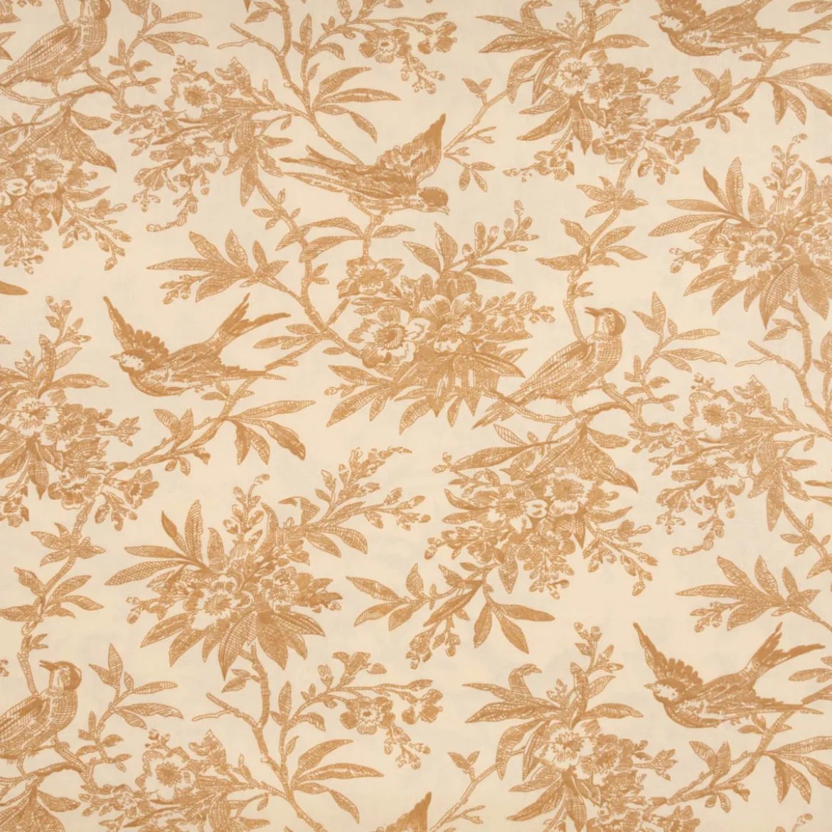 Baumwollstoff Popeline Stoff Vögel und Blumen Serie Romantic Garden Beige 1,40m Breite