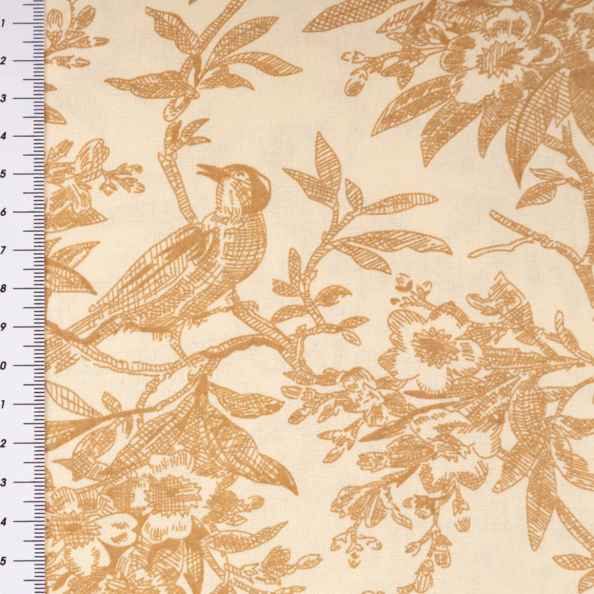 Baumwollstoff Popeline Stoff Vögel und Blumen Serie Romantic Garden Beige 1,40m Breite