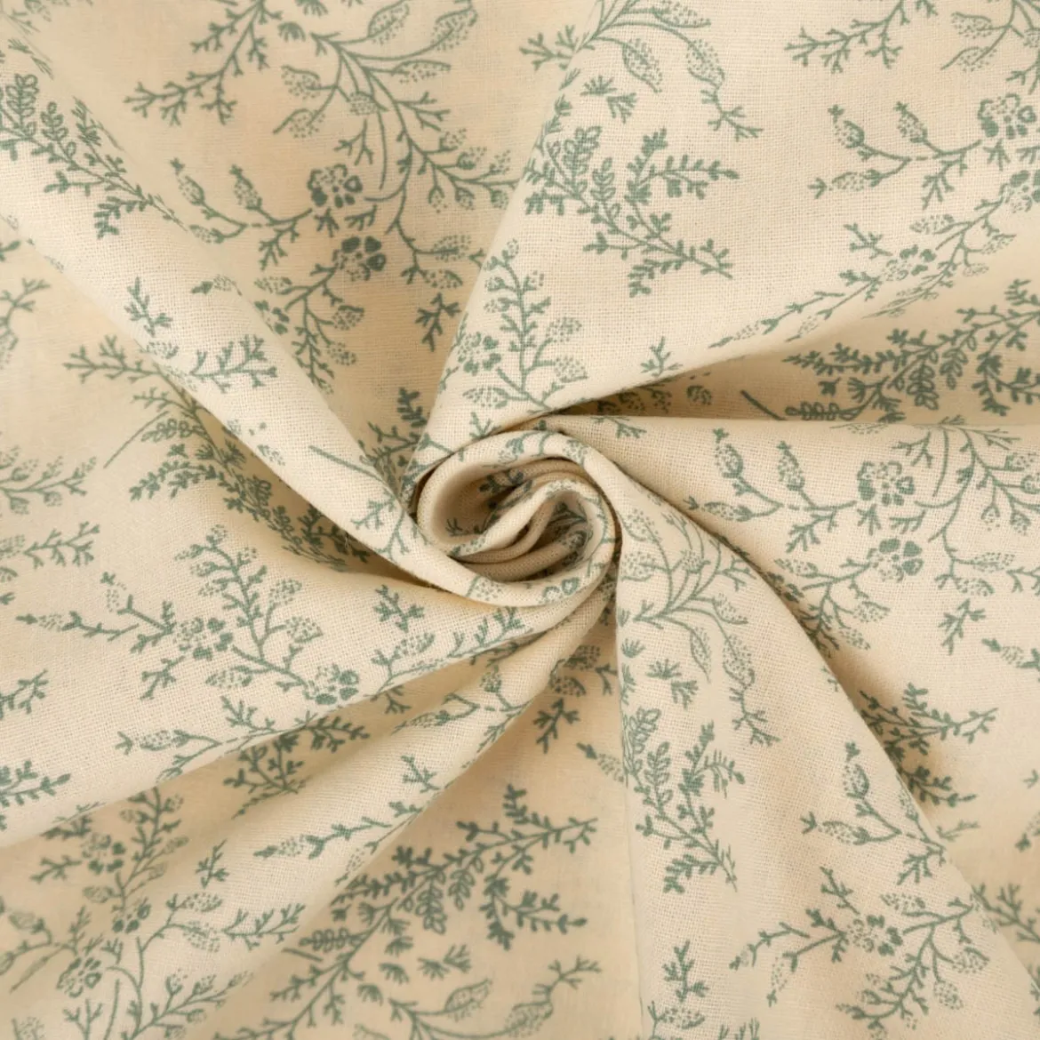 Baumwollstoff Popeline Stoff Blumen und Blätter Serie Romantic Garden Mintgrün 1,40m Breite