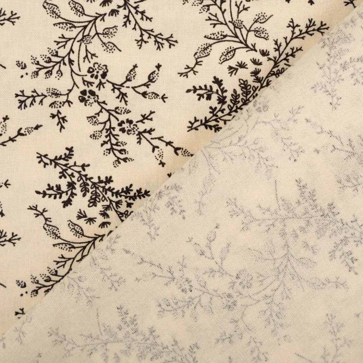 Baumwollstoff Popeline Stoff Blumen und Blätter Serie Romantic Garden Schwarz 1,40m Breite