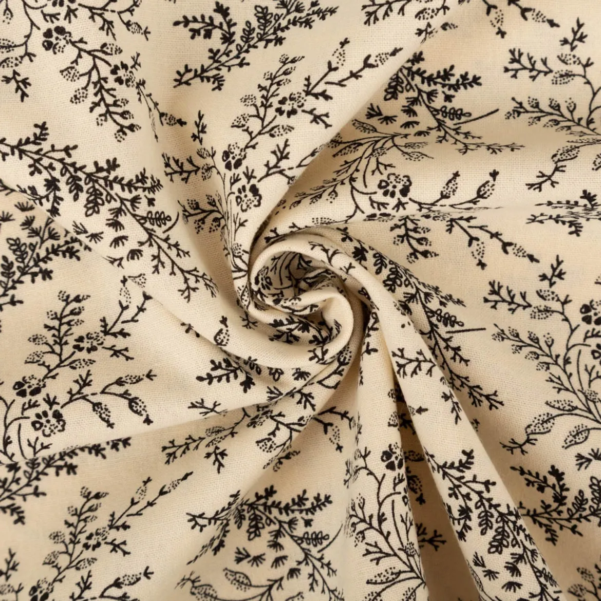 Baumwollstoff Popeline Stoff Blumen und Blätter Serie Romantic Garden Schwarz 1,40m Breite