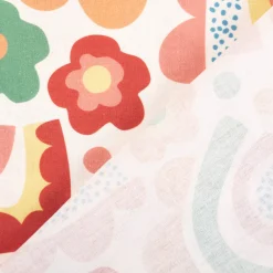 Baumwollstoff Popeline Stoff Regenbogen Blumen wollweiß bunt 1,45m Breite