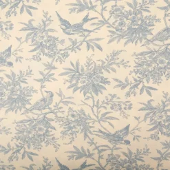 Baumwollstoff Popeline Stoff Vögel und Blumen Serie Romantic Garden Babyblau 1,40m Breite