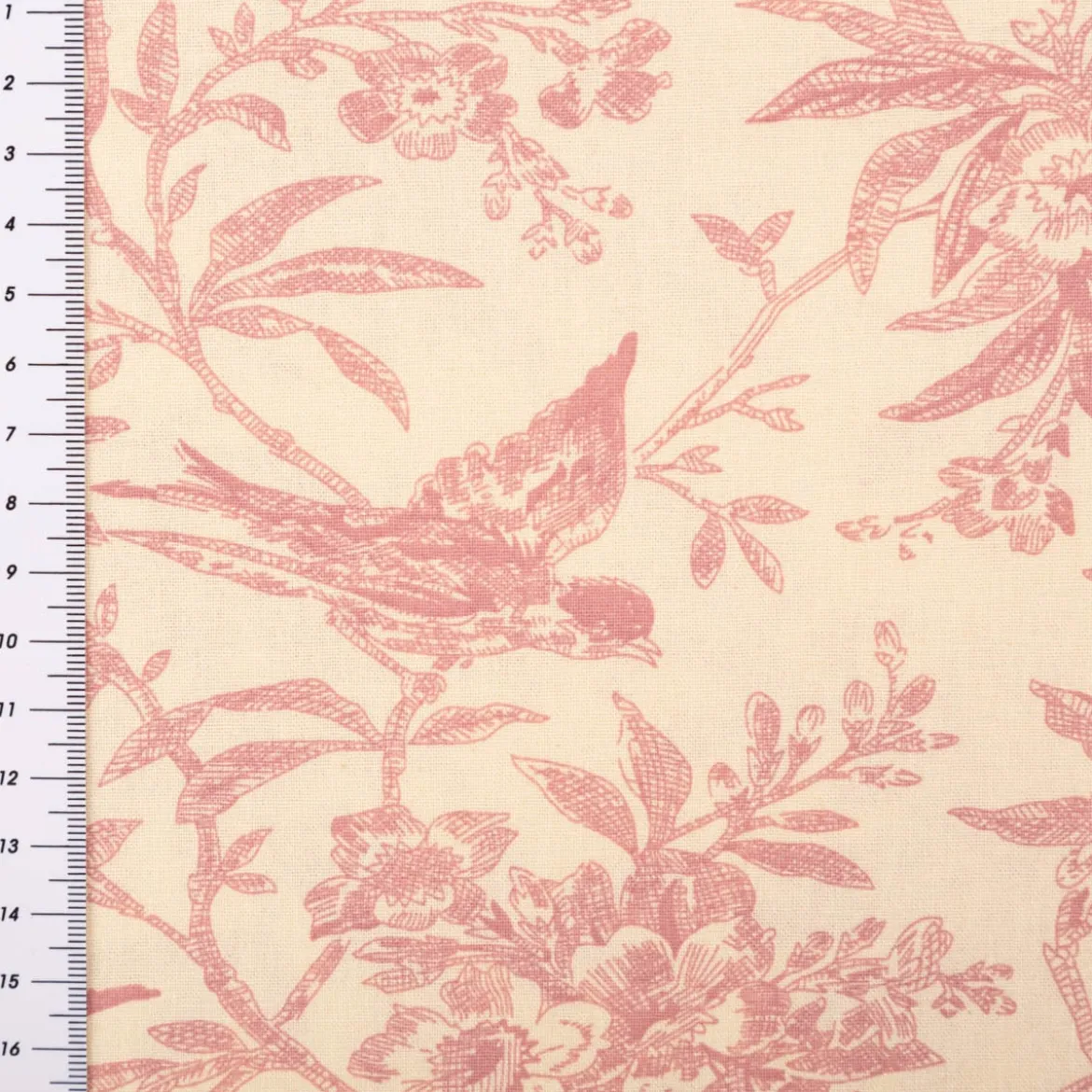 Baumwollstoff Popeline Stoff Vögel und Blumen Serie Romantic Garden Altrosa 1,40m Breite