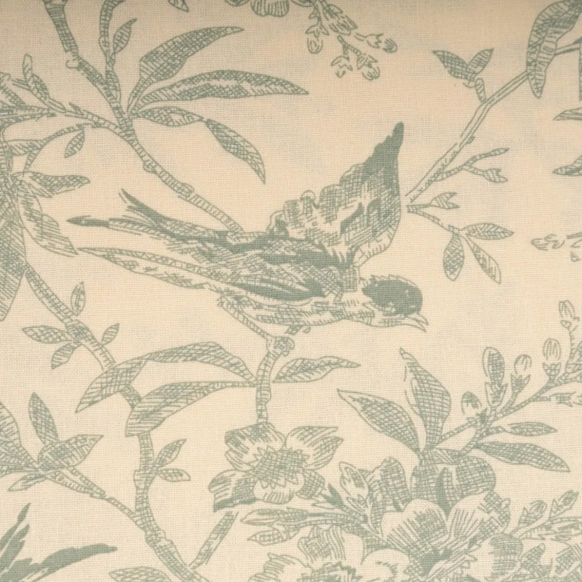 Baumwollstoff Popeline Stoff Vögel und Blumen Serie Romantic Garden Mintgrün 1,40m Breite