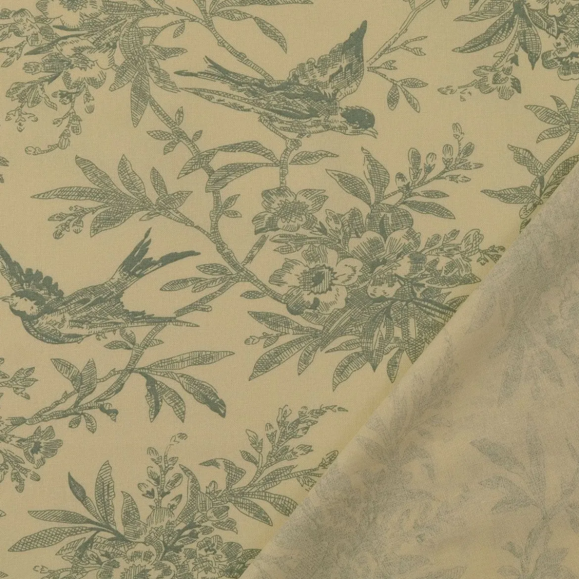 Baumwollstoff Popeline Stoff Vögel und Blumen Serie Romantic Garden Mintgrün 1,40m Breite