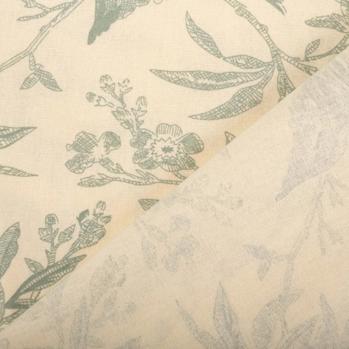 Baumwollstoff Popeline Stoff Vögel und Blumen Serie Romantic Garden Mintgrün 1,40m Breite