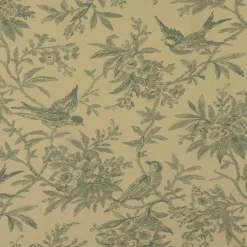 Baumwollstoff Popeline Stoff Vögel und Blumen Serie Romantic Garden Mintgrün 1,40m Breite
