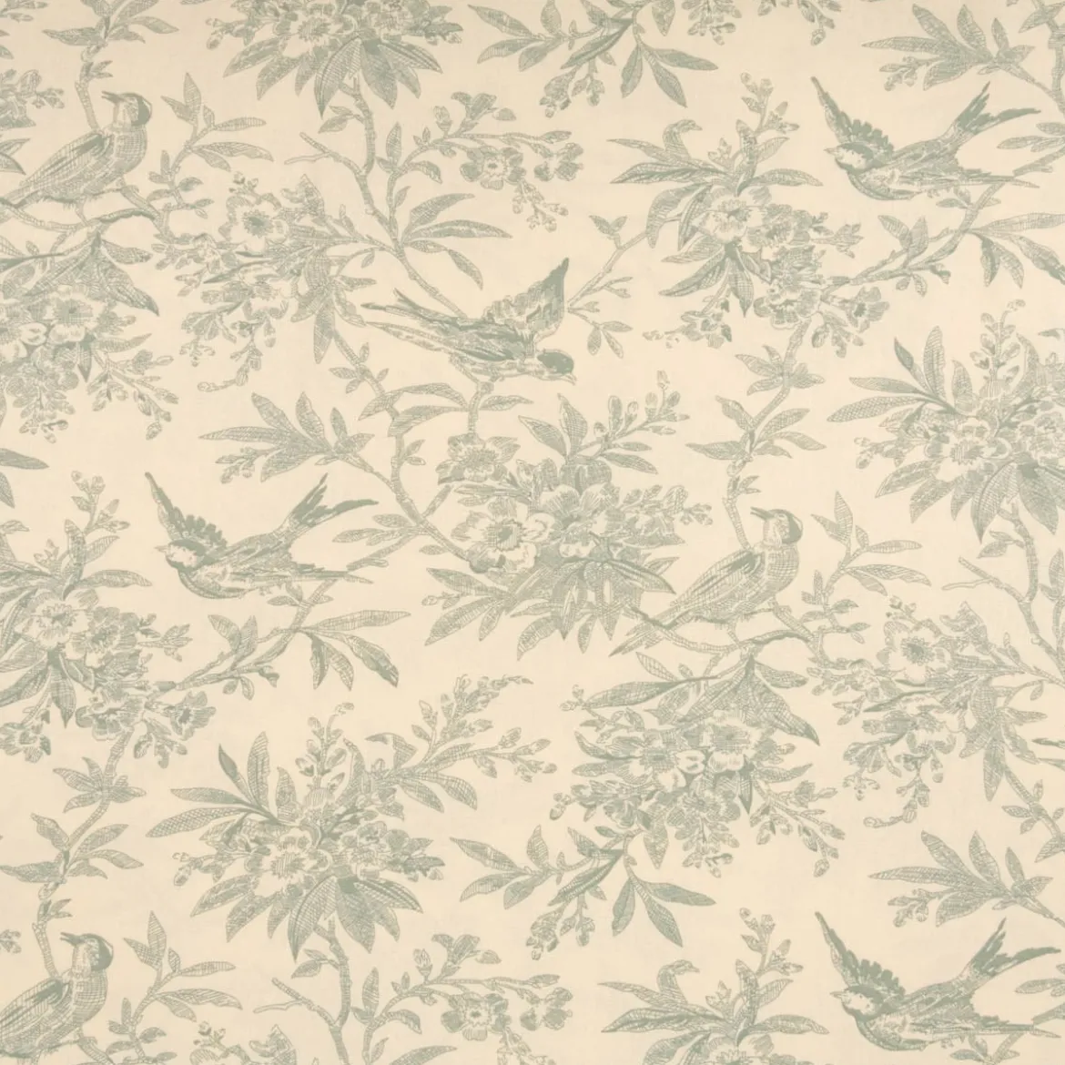 Baumwollstoff Popeline Stoff Vögel und Blumen Serie Romantic Garden Mintgrün 1,40m Breite
