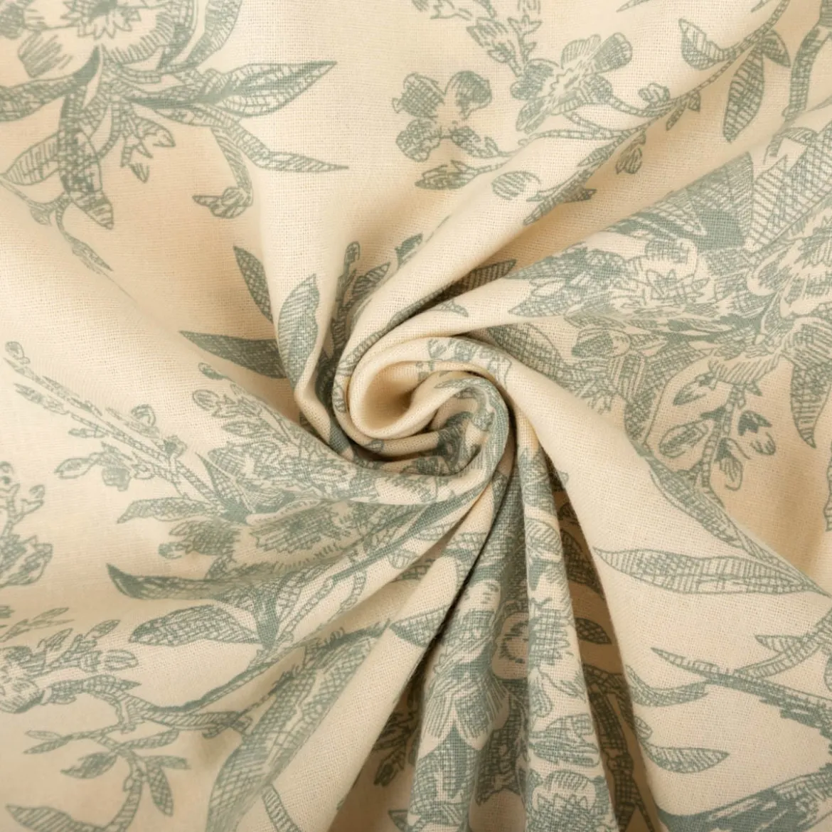 Baumwollstoff Popeline Stoff Vögel und Blumen Serie Romantic Garden Mintgrün 1,40m Breite