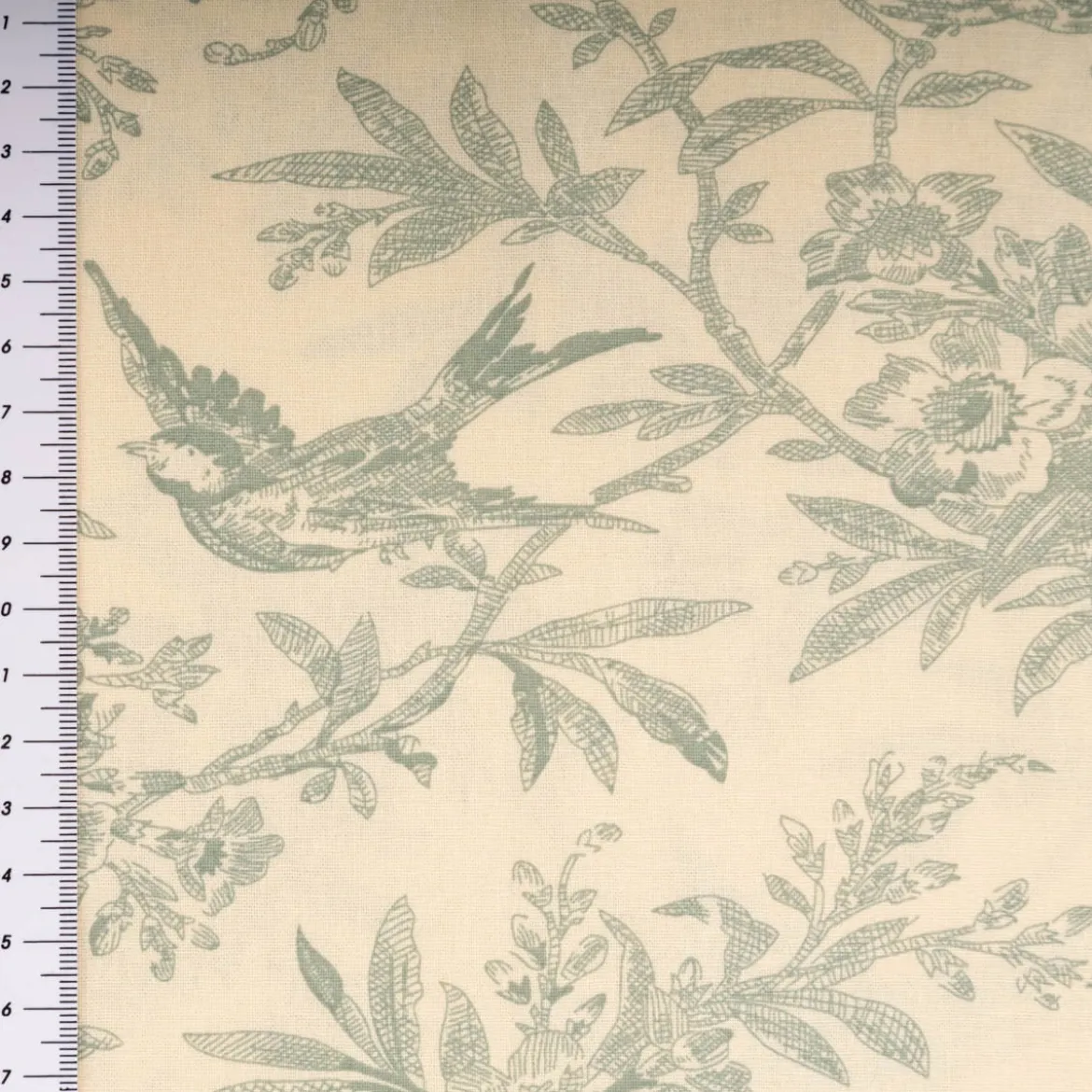 Baumwollstoff Popeline Stoff Vögel und Blumen Serie Romantic Garden Mintgrün 1,40m Breite