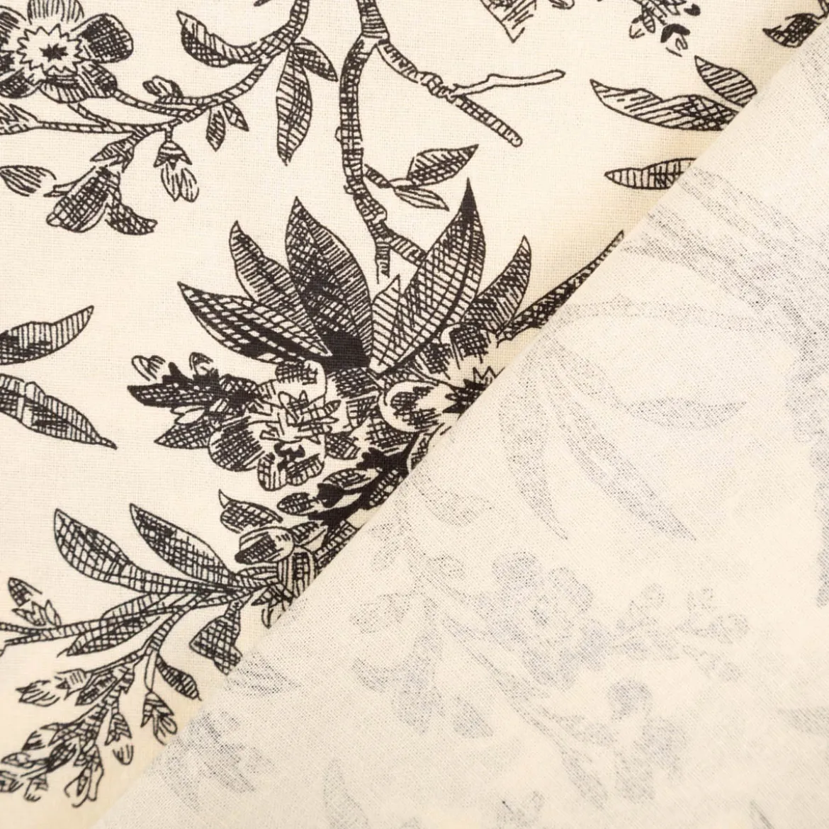 Baumwollstoff Popeline Stoff Vögel und Blumen Serie Romantic Garden Schwarz 1,40m Breite