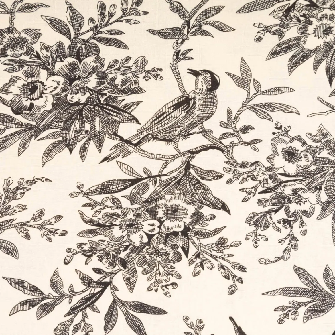 Baumwollstoff Popeline Stoff Vögel und Blumen Serie Romantic Garden Schwarz 1,40m Breite