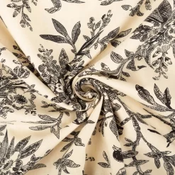 Baumwollstoff Popeline Stoff Vögel und Blumen Serie Romantic Garden Schwarz 1,40m Breite