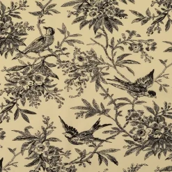 Baumwollstoff Popeline Stoff Vögel und Blumen Serie Romantic Garden Schwarz 1,40m Breite