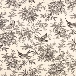 Baumwollstoff Popeline Stoff Vögel und Blumen Serie Romantic Garden Schwarz 1,40m Breite