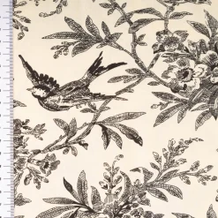 Baumwollstoff Popeline Stoff Vögel und Blumen Serie Romantic Garden Schwarz 1,40m Breite