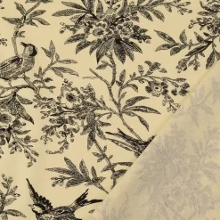 Baumwollstoff Popeline Stoff Vögel und Blumen Serie Romantic Garden Schwarz 1,40m Breite