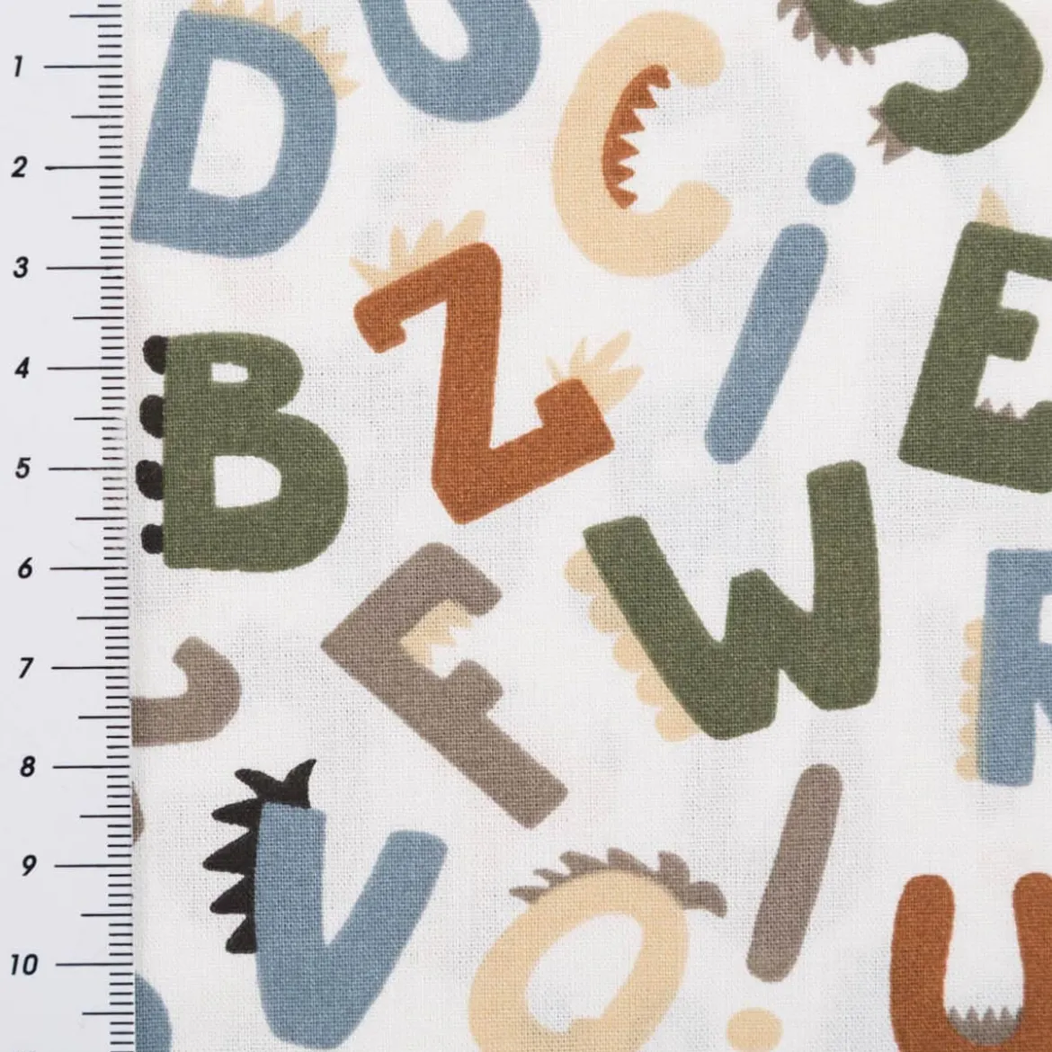 Baumwollstoff Popeline Stoff Tier-Buchstaben wollweiß1,45m Breite