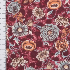 Baumwollstoff Popeline Sveta Blumen bordeauxrot 1,45m Breite