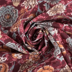 Baumwollstoff Popeline Sveta Blumen bordeauxrot 1,45m Breite