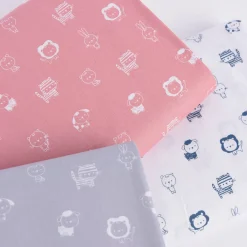 Baumwollstoff Popeline SWEET ANIMALS Löwe Tiger Hase weiß blau 1,50m Breite