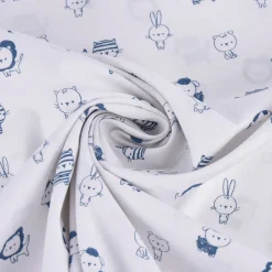 Baumwollstoff Popeline SWEET ANIMALS Löwe Tiger Hase weiß blau 1,50m Breite