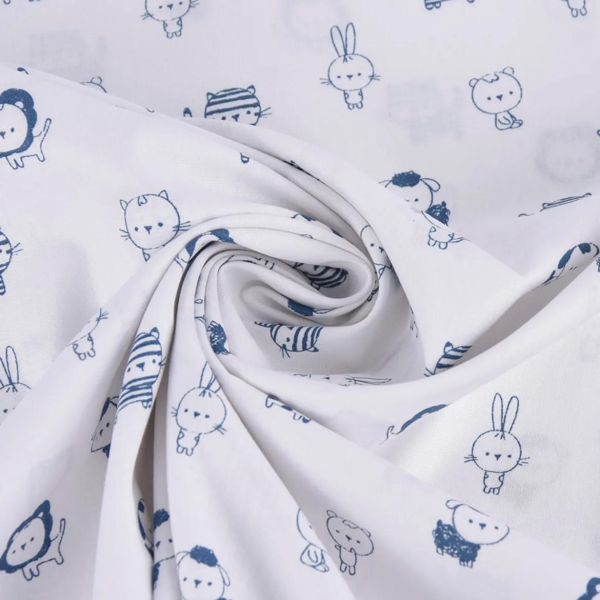 Baumwollstoff Popeline SWEET ANIMALS Löwe Tiger Hase weiß blau 1,50m Breite