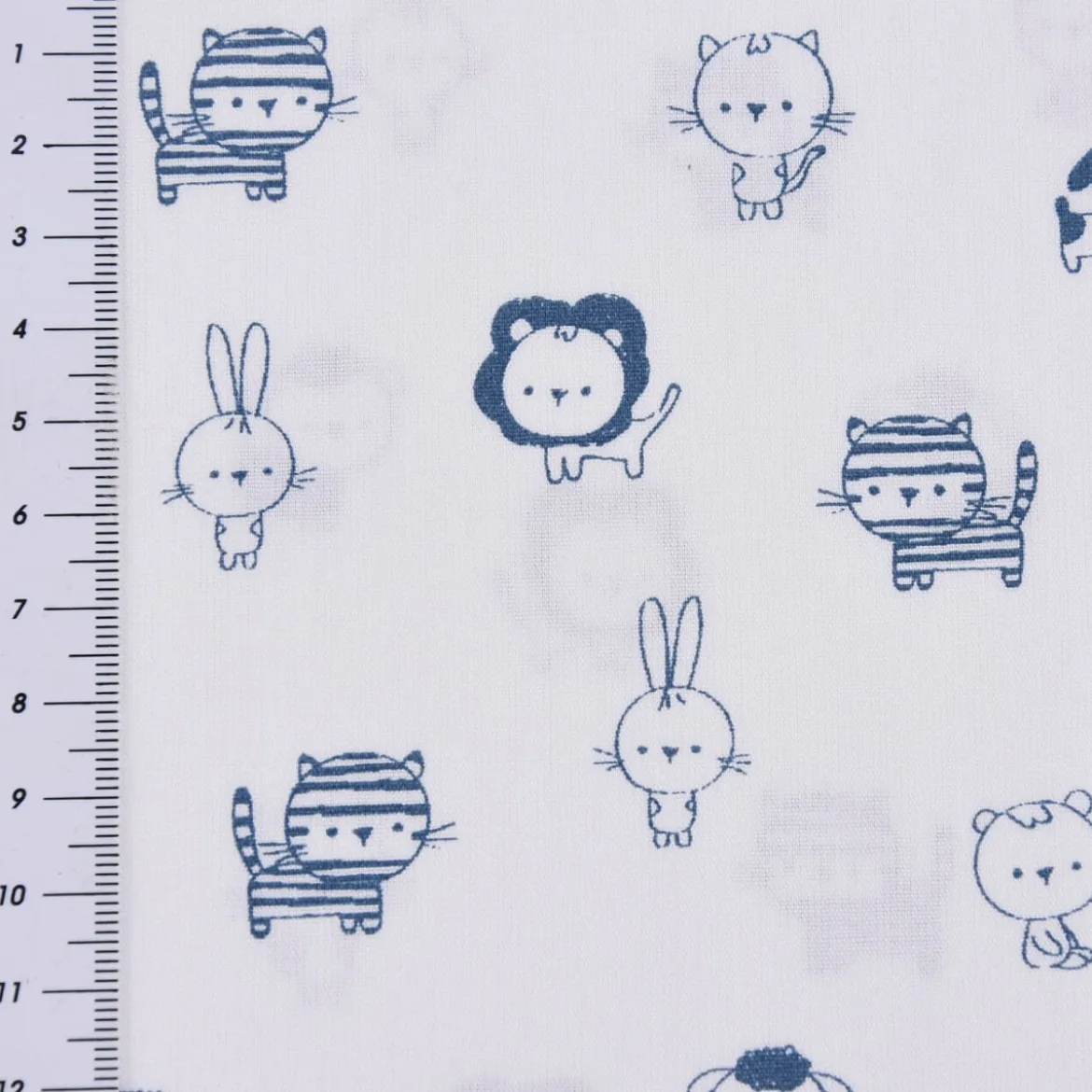 Baumwollstoff Popeline SWEET ANIMALS Löwe Tiger Hase weiß blau 1,50m Breite