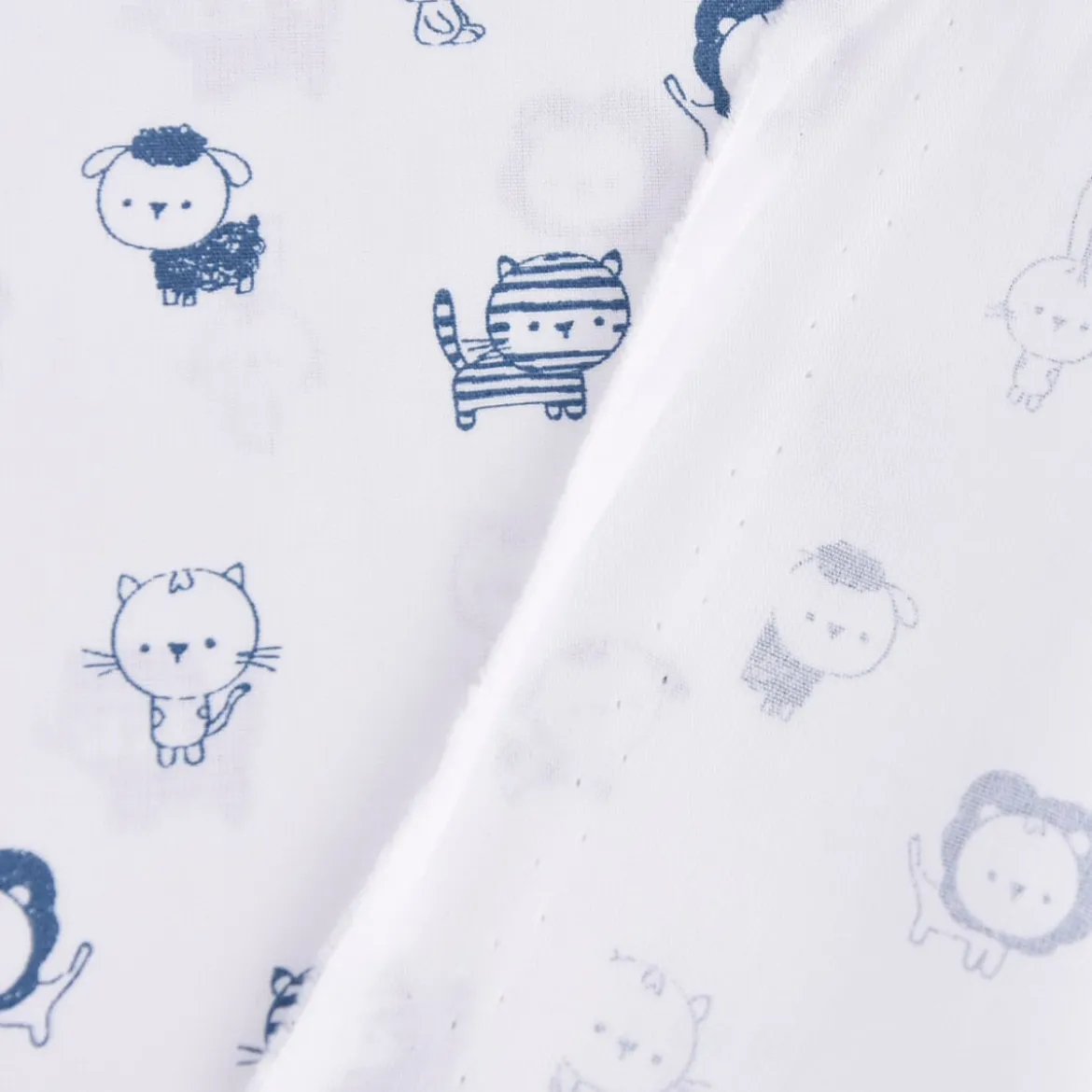 Baumwollstoff Popeline SWEET ANIMALS Löwe Tiger Hase weiß blau 1,50m Breite