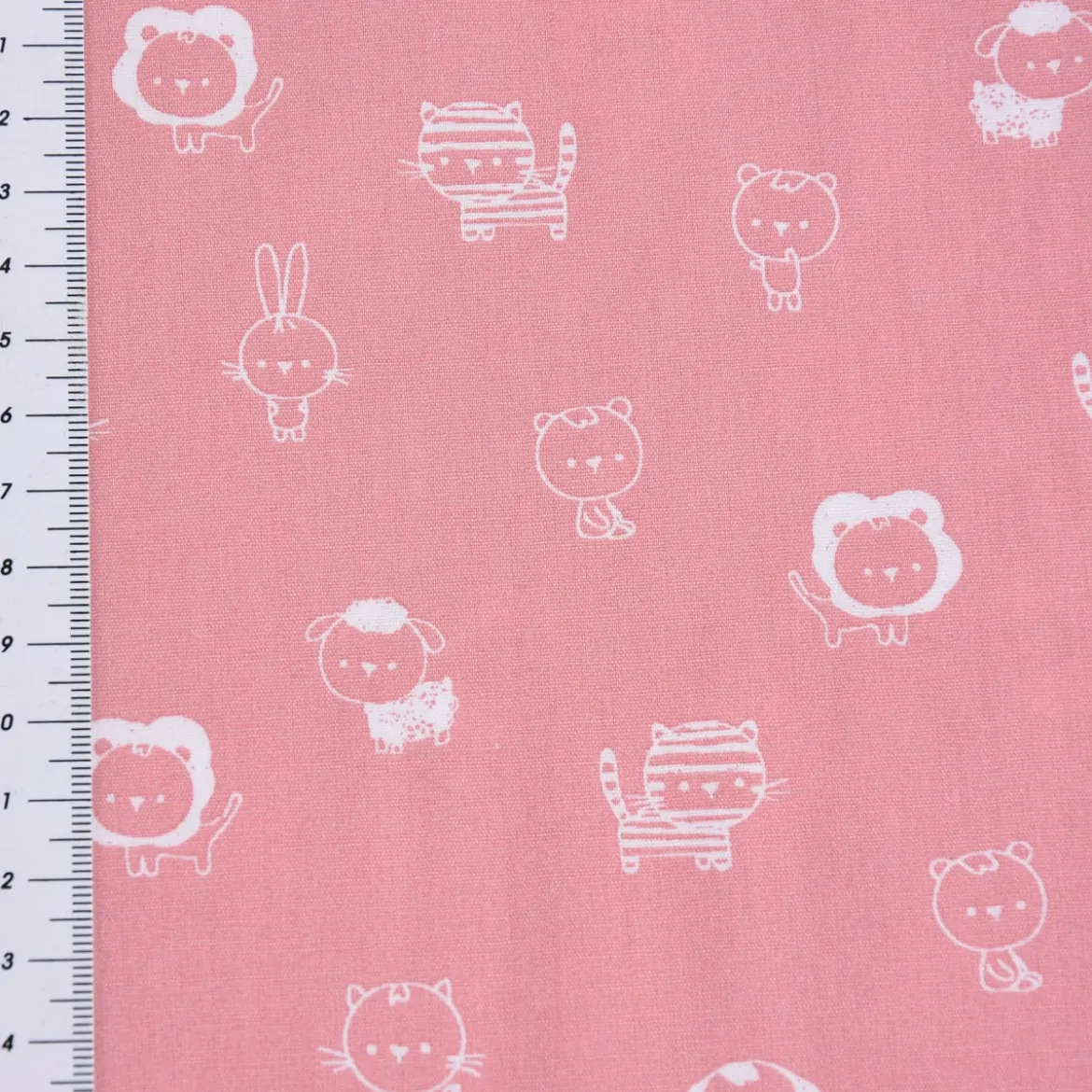 Baumwollstoff Popeline SWEET ANIMALS Löwe Tiger Hase rosa weiß 1,50m Breite