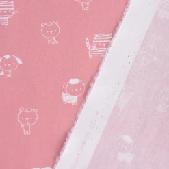 Baumwollstoff Popeline SWEET ANIMALS Löwe Tiger Hase rosa weiß 1,50m Breite