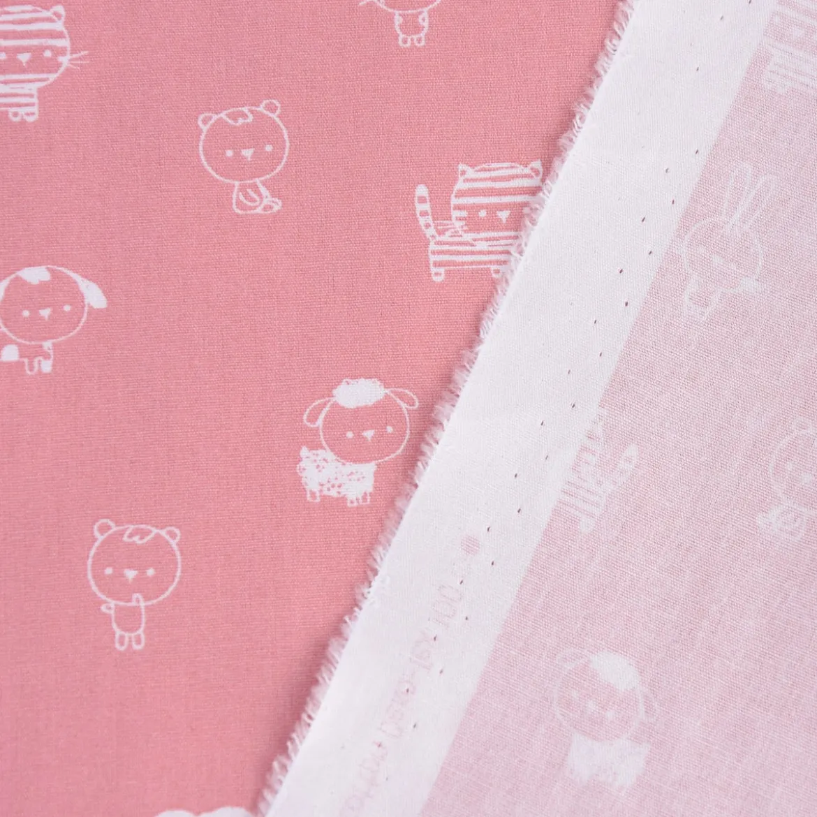Baumwollstoff Popeline SWEET ANIMALS Löwe Tiger Hase rosa weiß 1,50m Breite