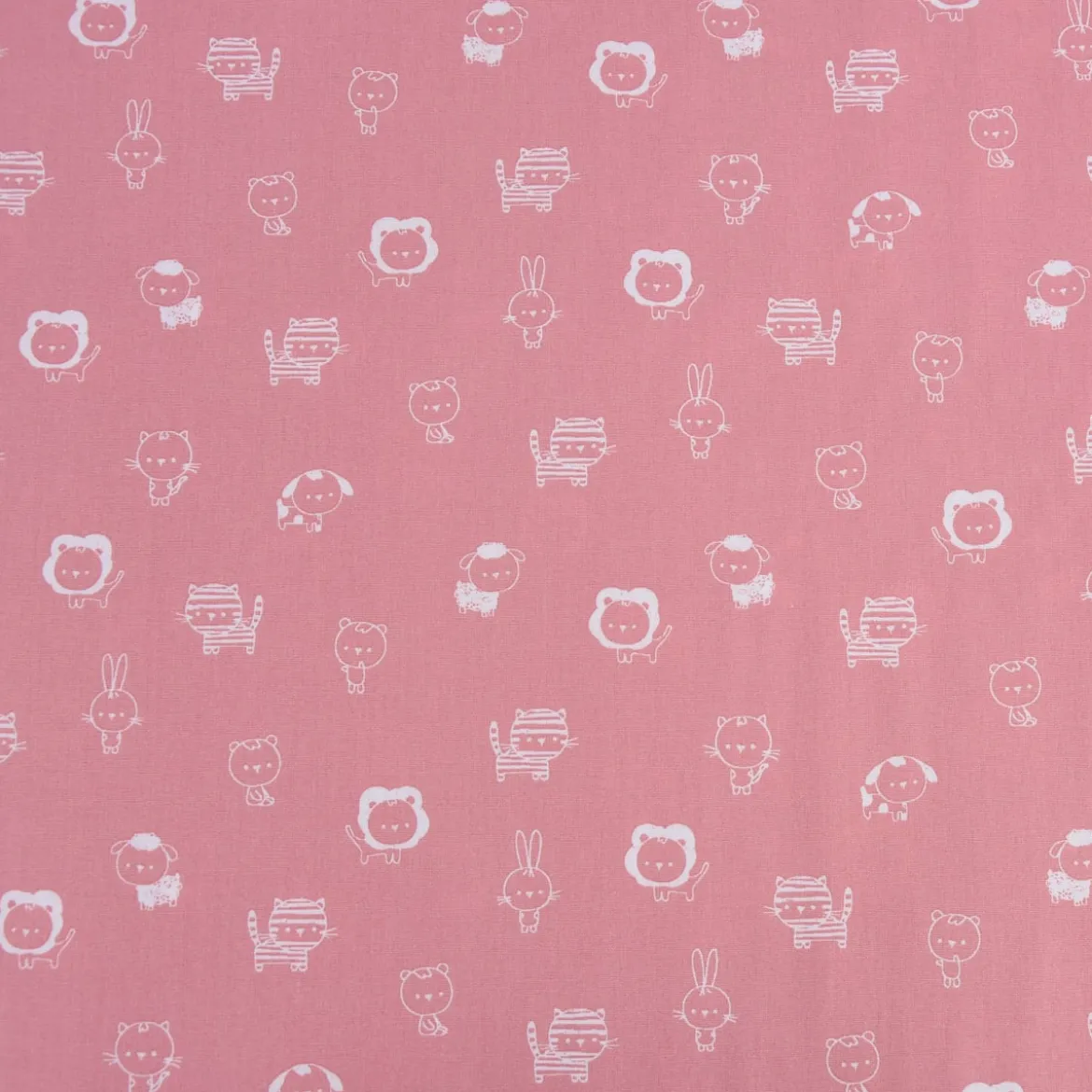 Baumwollstoff Popeline SWEET ANIMALS Löwe Tiger Hase rosa weiß 1,50m Breite