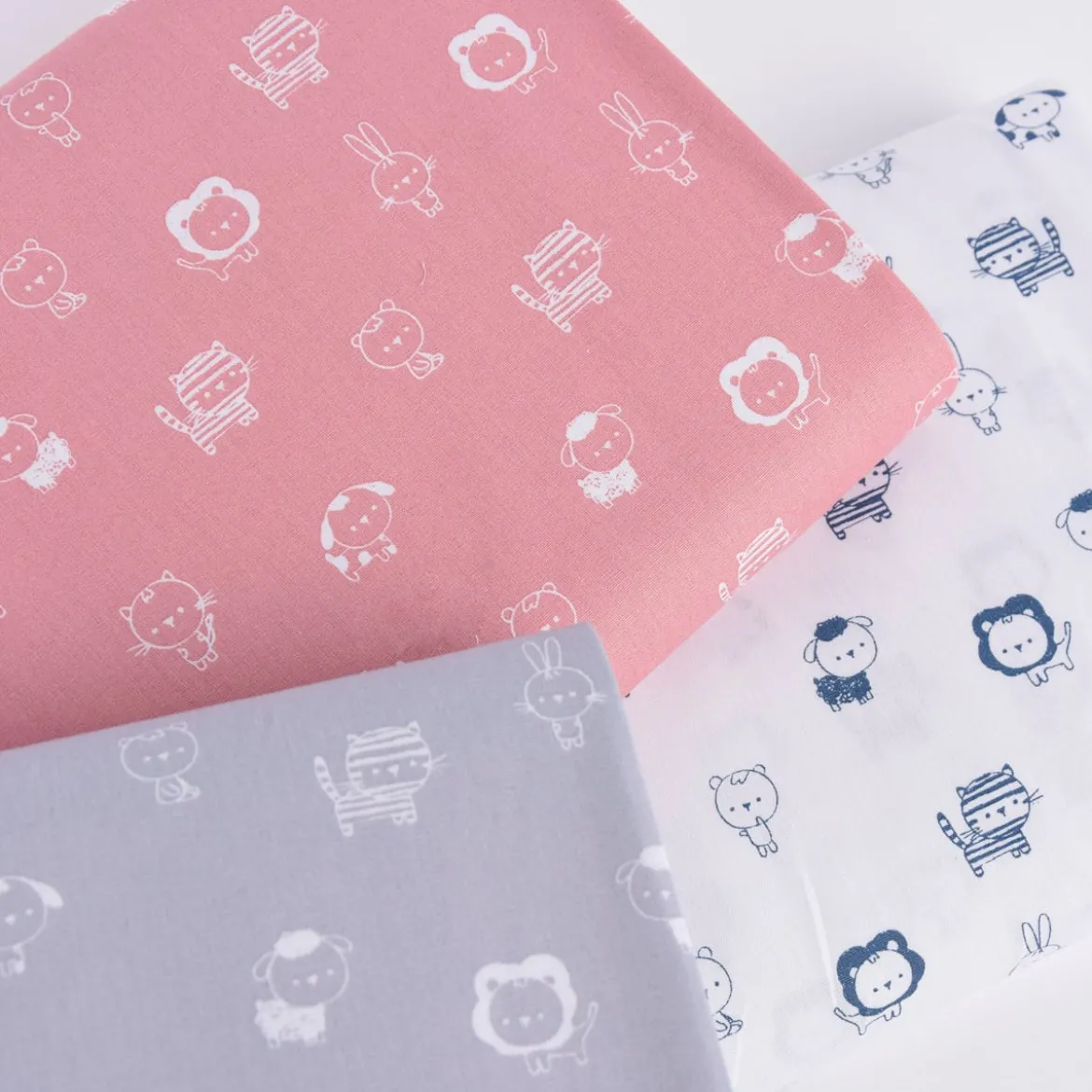 Baumwollstoff Popeline SWEET ANIMALS Löwe Tiger Hase rosa weiß 1,50m Breite