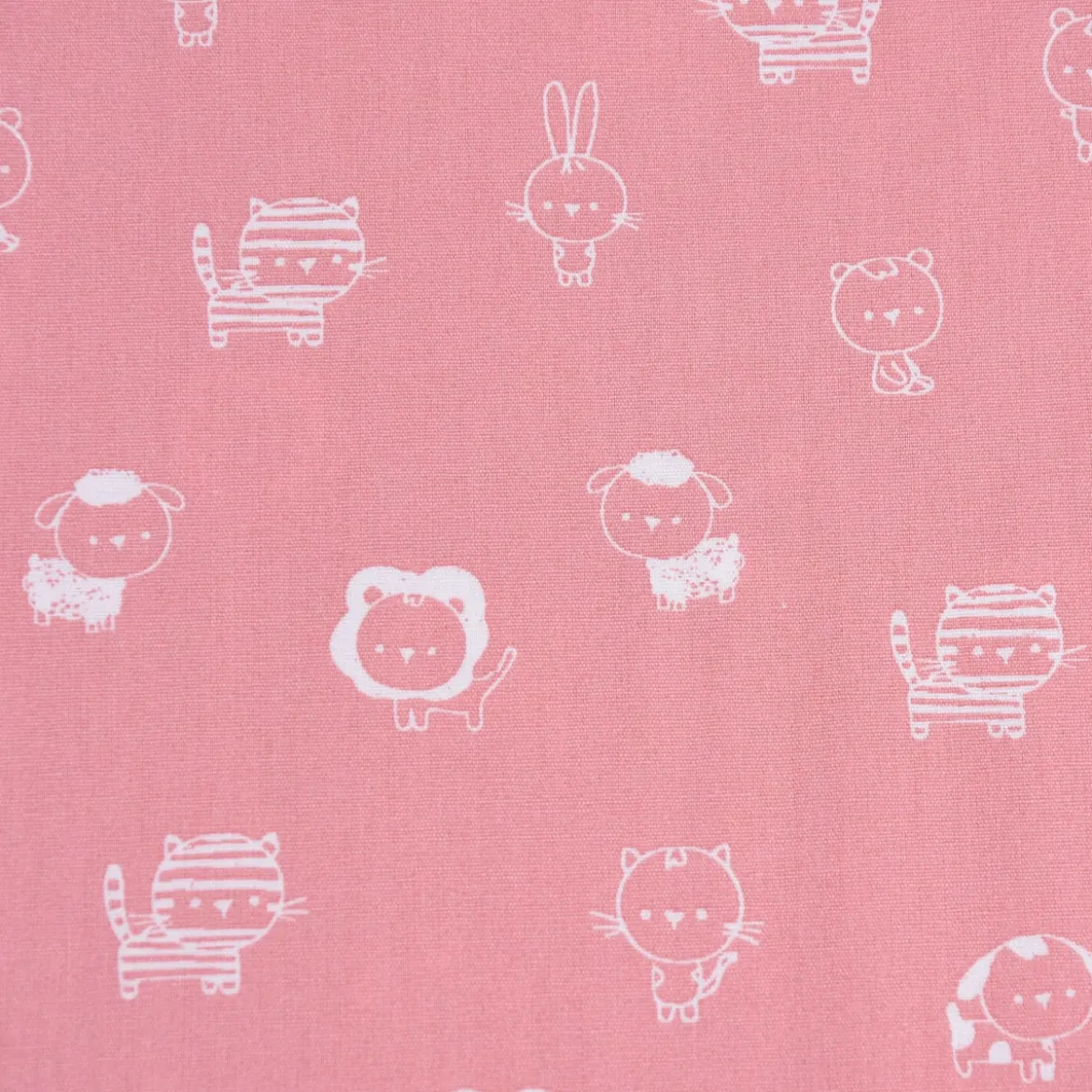 Baumwollstoff Popeline SWEET ANIMALS Löwe Tiger Hase rosa weiß 1,50m Breite