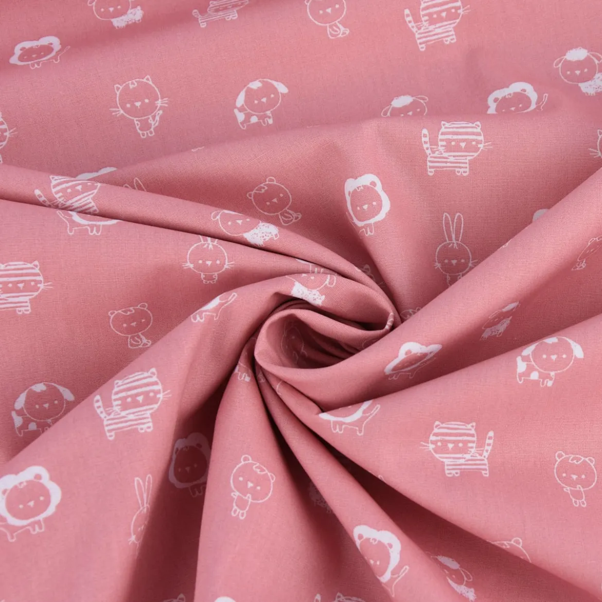 Baumwollstoff Popeline SWEET ANIMALS Löwe Tiger Hase rosa weiß 1,50m Breite