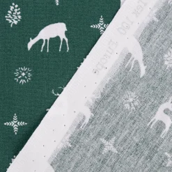 Baumwollstoff Popeline Weihnachten Reh Hirsch dunkelgrün weiß 1,45m Breite