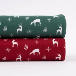 Baumwollstoff Popeline Weihnachten Reh Hirsch dunkelgrün weiß 1,45m Breite