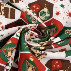 Baumwollstoff Popeline Weihnachten Waben Kugeln Sterne Geschenke wollweiß rot grün braun gold 1,45m Breite