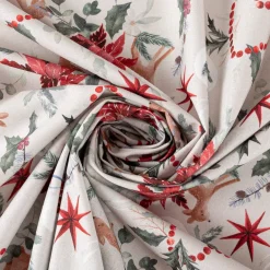 Baumwollstoff Popeline Weihnachtsstoff Digitaldruck Norten Rehkitz beige rot 1,47m Breite
